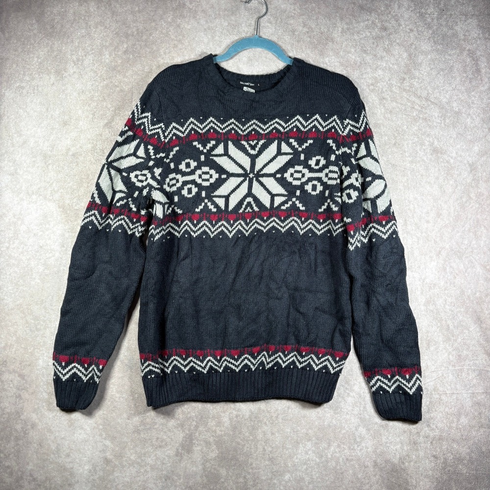 Calliope Basic Sweater Womens Large Navy Blue Fair Isle Knit Crew Neck Pullover